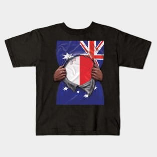 Malta Flag Australian Flag Ripped - Gift for Maltese From Malta Kids T-Shirt